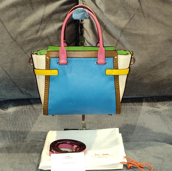 NWOT RARE COACH SWAGGER 21 RAINBOW MULTICOLOR COLORBLOCK TWO-WAY TOTE W/ DUSTBAG - Picture 7 of 16